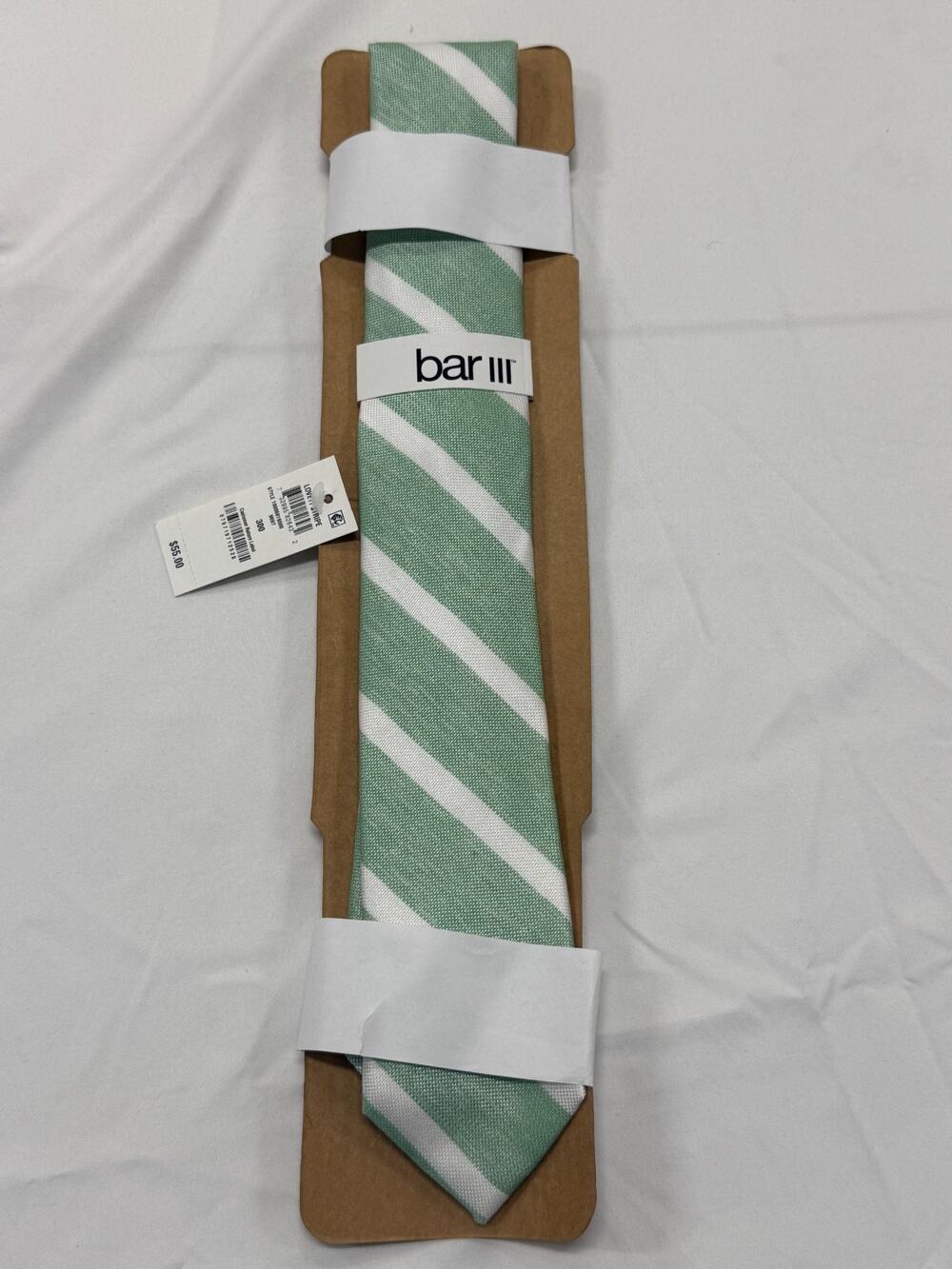 $55 Bar III Men's Green Striped Tie Classic Skinny Slim Necktie 58 X 2.5